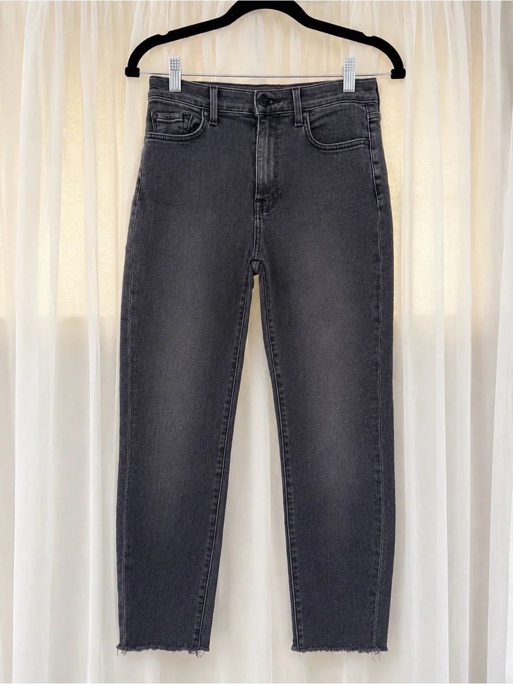 7 For All Mankind Women's Charcoal Slim Straight Jeans - Washed Black